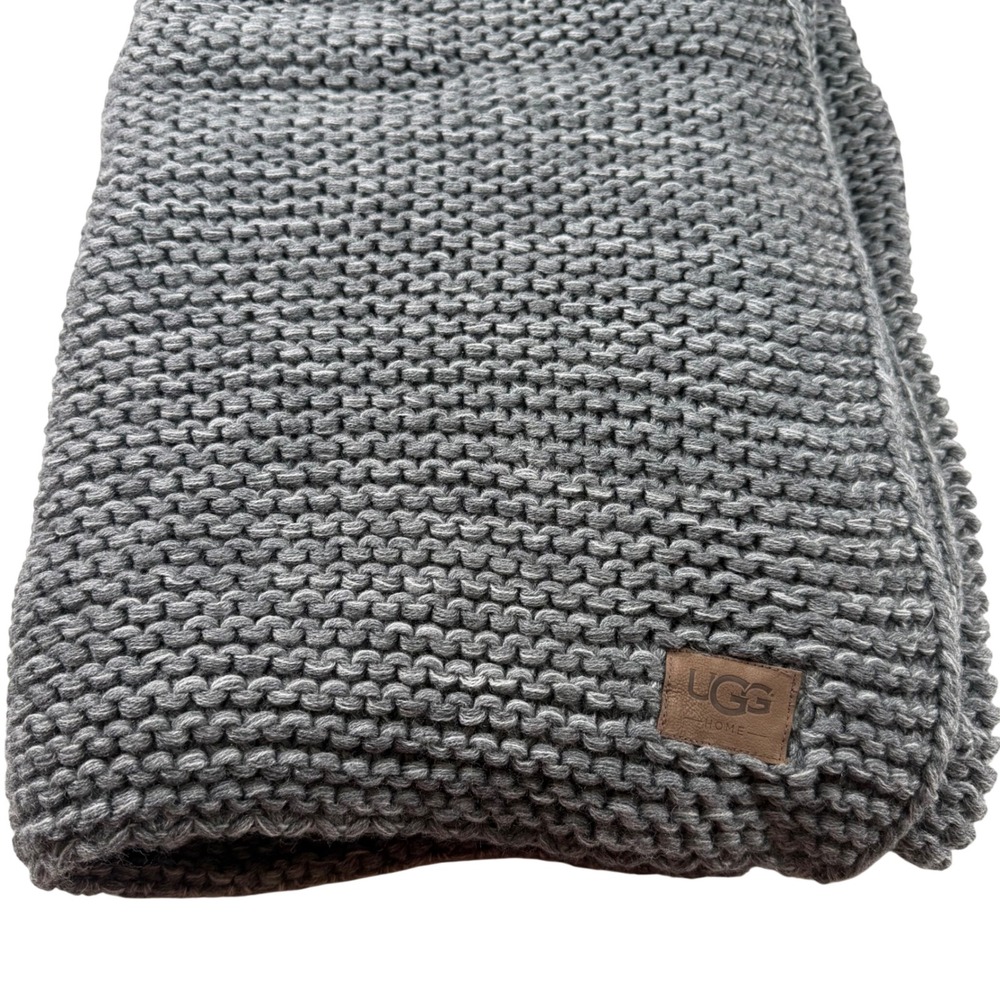 UGG Home Chunky Knit Throw Blanket Gray Wool Blend 65" x 54" Cozy Textured